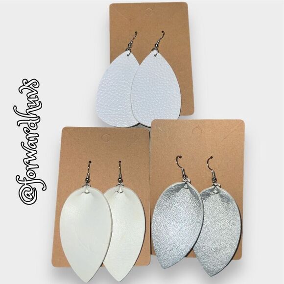 Hand Crafted Jewelry - Bundle Sale 3 for $15 | (3) Three Pair Faux Leather Leaf Dangle Earrings